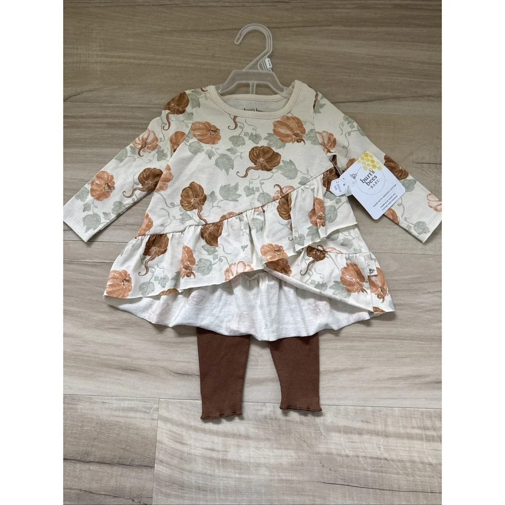 Burt's Bees Pumpkin Tunic And Brown Leggings Size 6-9 Month